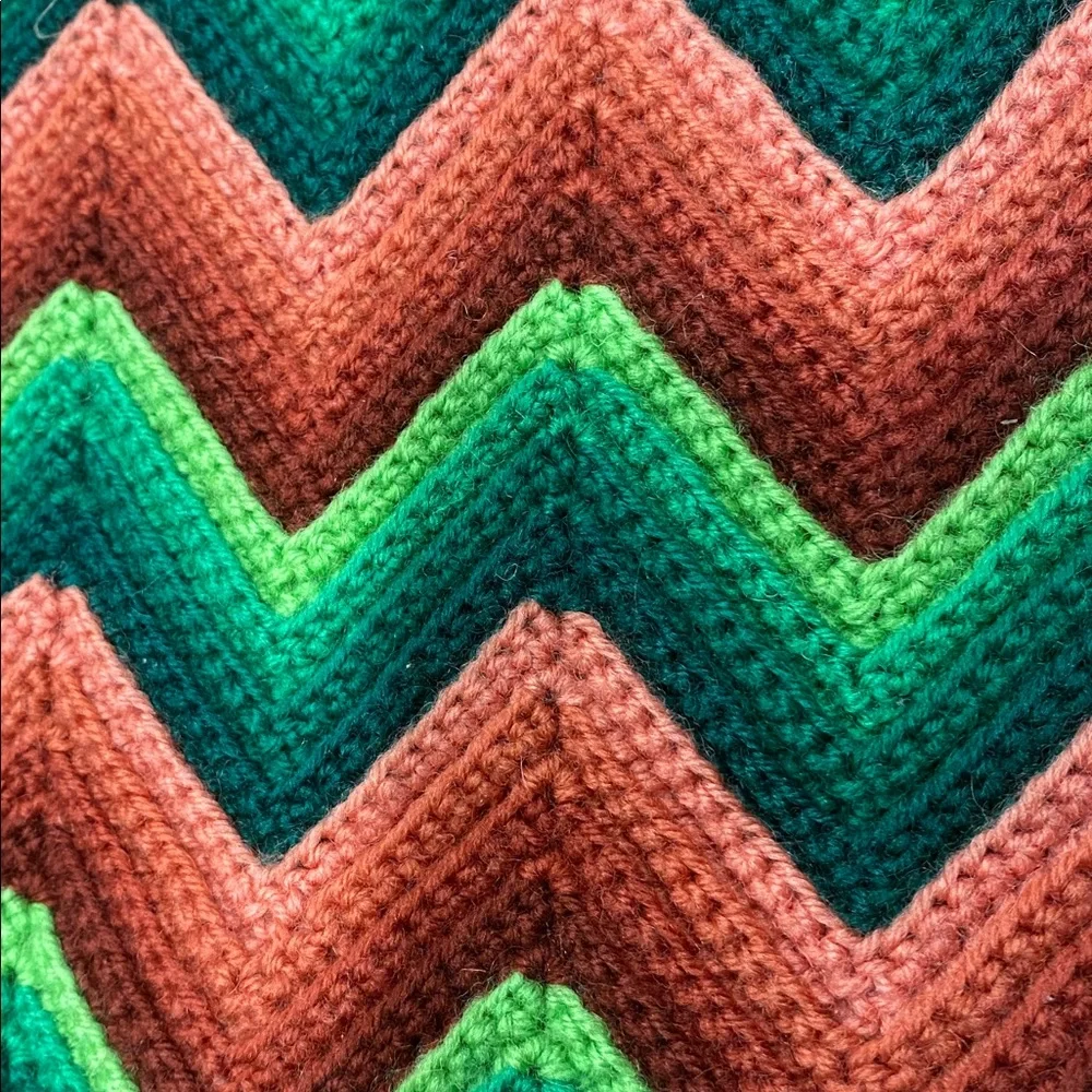 Striped Chevron Knit Throw Blanket in Green and Tan - Picture 8 of 12